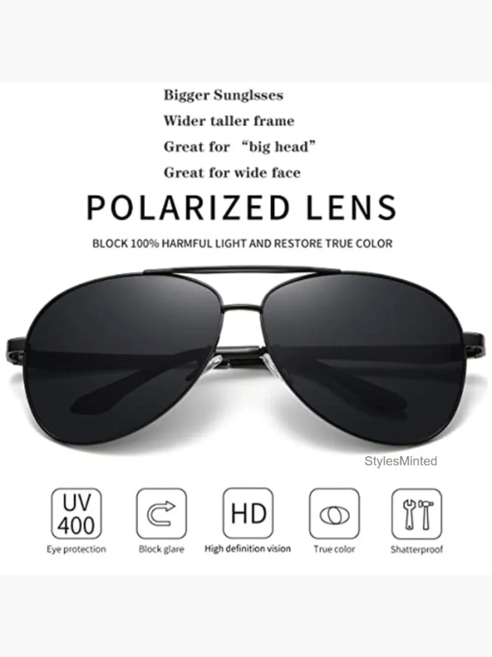 Extra Large Polarized Aviator Sunglasses for Big Heads Men Pilot Glasses